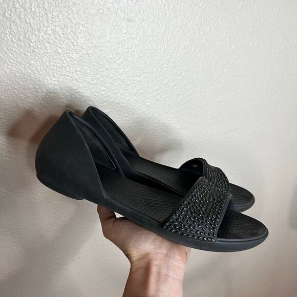 Crocs black Lina Embellished D'Orsay Flats in Croslite WOMENS 10 - Picture 2 of 6